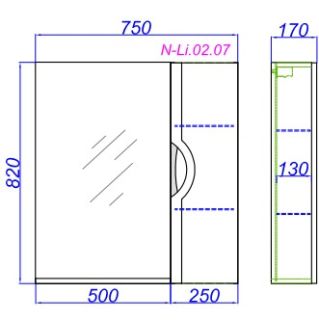 Зеркало Aqwella Н-Лайн N-Li.02.07 со шкафчиком